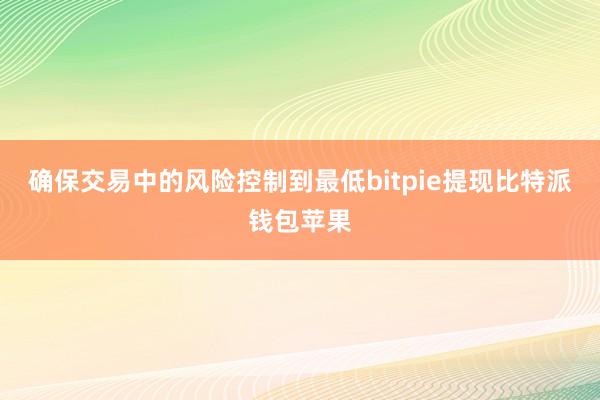 确保交易中的风险控制到最低bitpie提现比特派钱包苹果