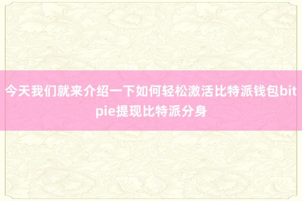 今天我们就来介绍一下如何轻松激活比特派钱包bitpie提现比特派分身