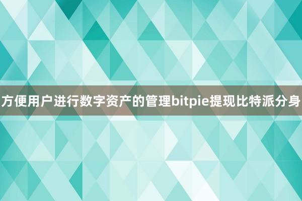 方便用户进行数字资产的管理bitpie提现比特派分身