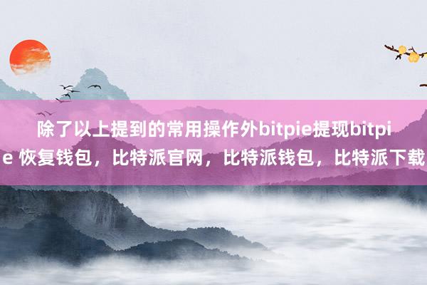 除了以上提到的常用操作外bitpie提现bitpie 恢复钱包，比特派官网，比特派钱包，比特派下载