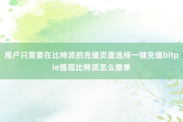 用户只需要在比特派的充值页面选择一键充值bitpie提现比特派怎么撤单